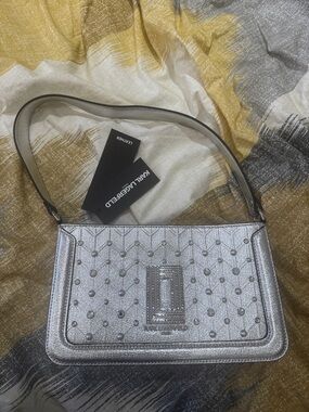 Karl Lagerfeld Metallic Silver Studded Shoulder Bag